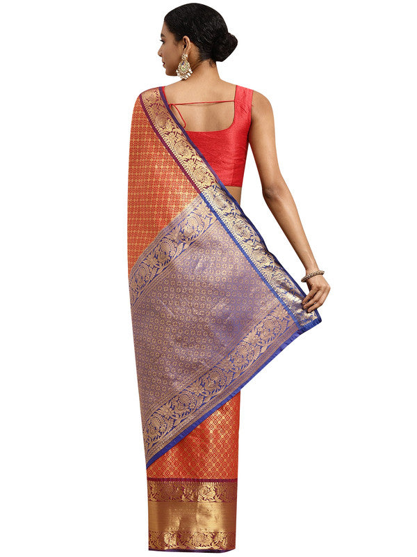 Red Pure Silk Woven Zari Design Polka Dots Saree with Unstitched Blouse - Hiral Fashion