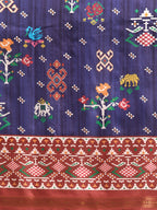 Navy Blue Silk Blend Digital Print Patola Saree with Unstitched Blouse - Hiral Fashion