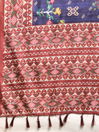 Navy Blue Silk Blend Digital Print Patola Saree with Unstitched Blouse - Hiral Fashion