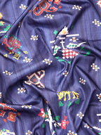Navy Blue Silk Blend Digital Print Patola Saree with Unstitched Blouse - Hiral Fashion
