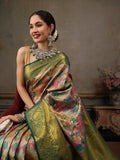 Multicolor Pure Silk Woven Zari Design Floral Saree with Unstitched Blouse - Hiral Fashion