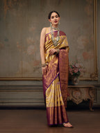 Mustard Pure Silk Woven Zari Design Floral Saree with Unstitched Blouse - Hiral Fashion