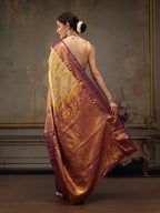 Mustard Pure Silk Woven Zari Design Floral Saree with Unstitched Blouse - Hiral Fashion