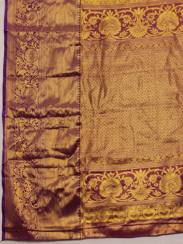 Mustard Pure Silk Woven Zari Design Floral Saree with Unstitched Blouse - Hiral Fashion