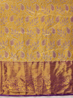 Mustard Pure Silk Woven Zari Design Floral Saree with Unstitched Blouse - Hiral Fashion