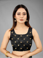 Black Pure Silk Zari Woven Polka Dots Saree with Unstitched Blouse - Hiral Fashion