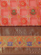 Hiral Fashion Red Ikat Art Silk Floral Woven Design Saree