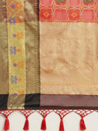 Hiral Fashion Red Ikat Art Silk Floral Woven Design Saree