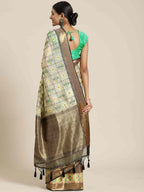 Hiral Fashion Beige Ikat Art Silk Geomatric Woven Design Saree