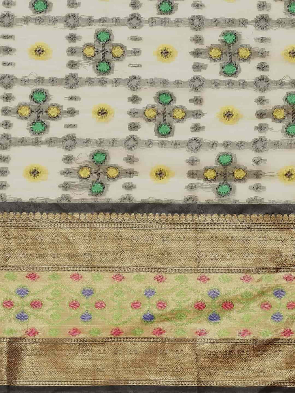 Hiral Fashion Beige Ikat Art Silk Geomatric Woven Design Saree