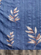 Blue Silk Blend Digital Print Floral Saree with Unstitched Blouse - Hiral Fashion