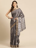 Brown Silk Blend Digital Print Floral Saree with Unstitched Blouse - Hiral Fashion