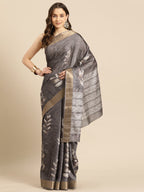 Brown Silk Blend Digital Print Floral Saree with Unstitched Blouse - Hiral Fashion