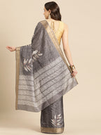Brown Silk Blend Digital Print Floral Saree with Unstitched Blouse - Hiral Fashion