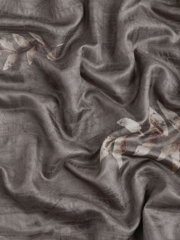 Brown Silk Blend Digital Print Floral Saree with Unstitched Blouse - Hiral Fashion