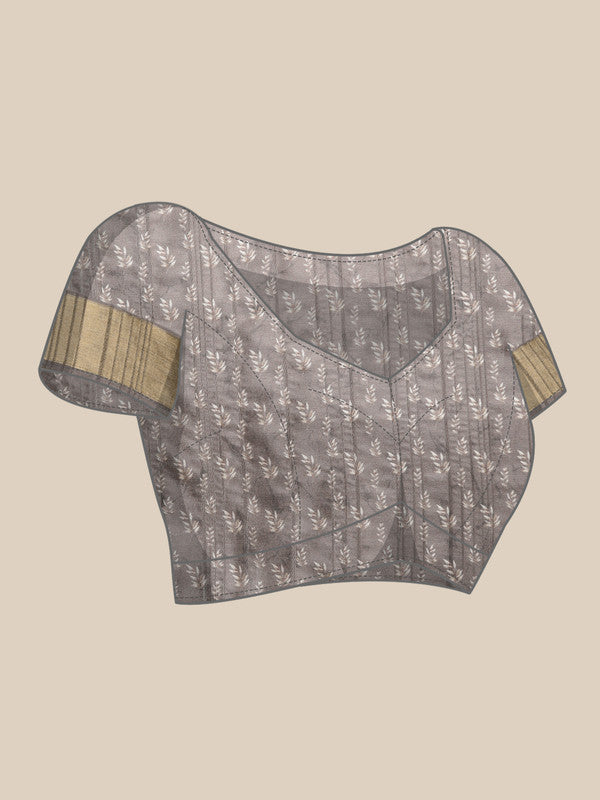 Brown Silk Blend Digital Print Floral Saree with Unstitched Blouse - Hiral Fashion