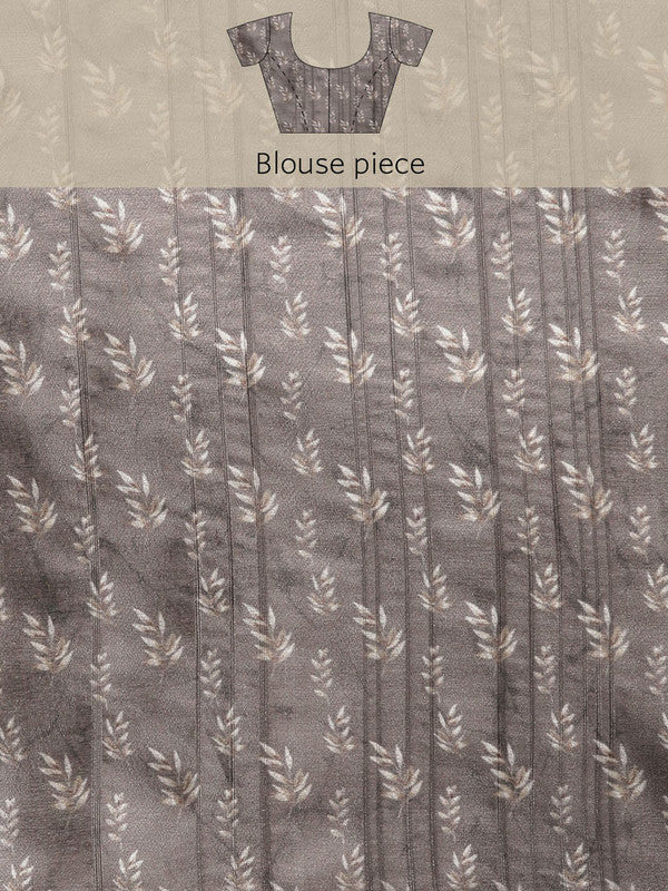 Brown Silk Blend Digital Print Floral Saree with Unstitched Blouse - Hiral Fashion