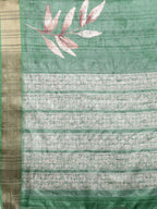 Green Silk Blend Digital Print Floral Saree with Unstitched Blouse - Hiral Fashion