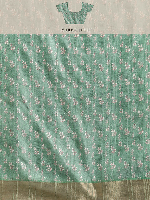 Green Silk Blend Digital Print Floral Saree with Unstitched Blouse - Hiral Fashion