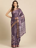 Lavender Silk Blend Digital Print Floral Saree with Unstitched Blouse - Hiral Fashion