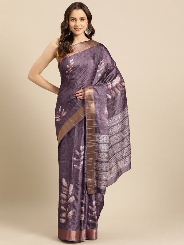 Lavender Silk Blend Digital Print Floral Saree with Unstitched Blouse - Hiral Fashion