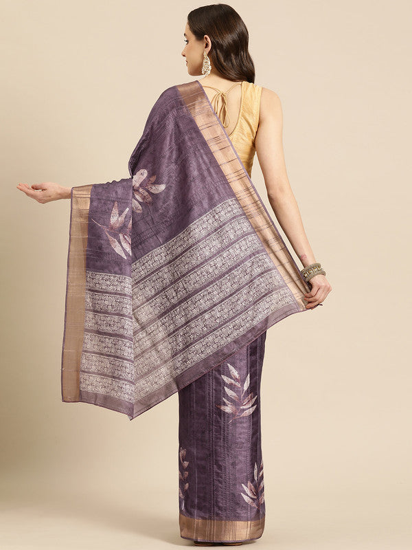 Lavender Silk Blend Digital Print Floral Saree with Unstitched Blouse - Hiral Fashion