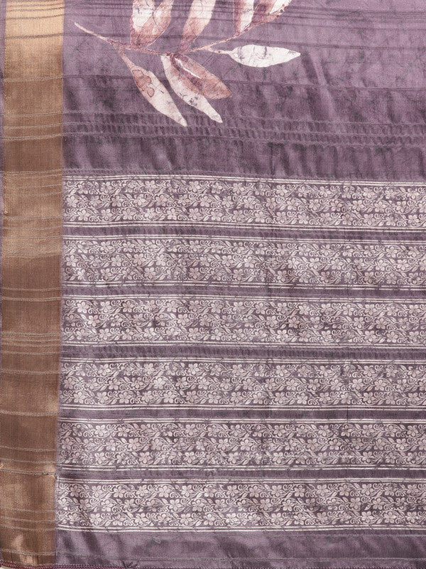 Lavender Silk Blend Digital Print Floral Saree with Unstitched Blouse - Hiral Fashion