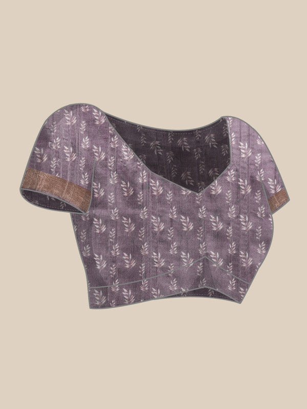 Lavender Silk Blend Digital Print Floral Saree with Unstitched Blouse - Hiral Fashion