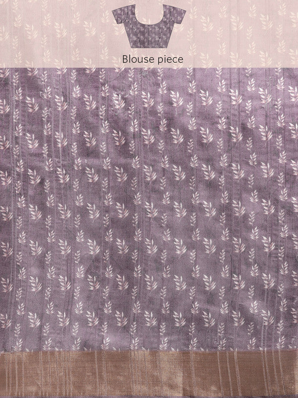 Lavender Silk Blend Digital Print Floral Saree with Unstitched Blouse - Hiral Fashion
