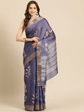 Royal Blue Silk Blend Digital Print Floral Saree with Unstitched Blouse - Hiral Fashion