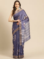 Royal Blue Silk Blend Digital Print Floral Saree with Unstitched Blouse - Hiral Fashion