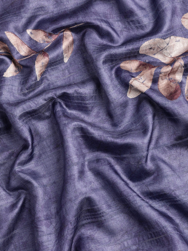 Royal Blue Silk Blend Digital Print Floral Saree with Unstitched Blouse - Hiral Fashion