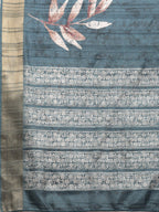Turquoise Silk Blend Digital Print Floral Saree with Unstitched Blouse - Hiral Fashion