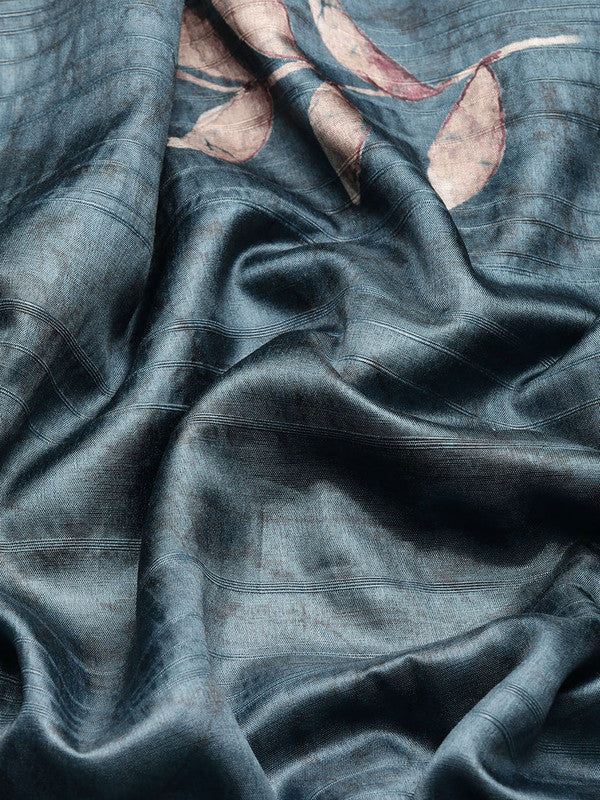 Turquoise Silk Blend Digital Print Floral Saree with Unstitched Blouse - Hiral Fashion