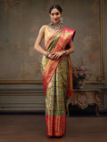 Green Pure Silk Woven Zari Design Floral Saree with Unstitched Blouse - Hiral Fashion