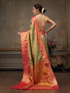 Green Pure Silk Woven Zari Design Floral Saree with Unstitched Blouse - Hiral Fashion