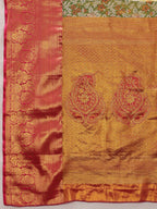 Green Pure Silk Woven Zari Design Floral Saree with Unstitched Blouse - Hiral Fashion
