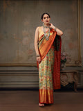 Gray Pure Silk Woven Zari Design Floral Saree with Unstitched Blouse - Hiral Fashion