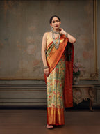 Gray Pure Silk Woven Zari Design Floral Saree with Unstitched Blouse - Hiral Fashion