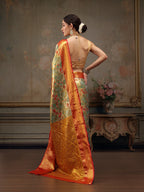 Gray Pure Silk Woven Zari Design Floral Saree with Unstitched Blouse - Hiral Fashion