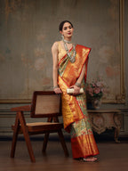 Gray Pure Silk Woven Zari Design Floral Saree with Unstitched Blouse - Hiral Fashion