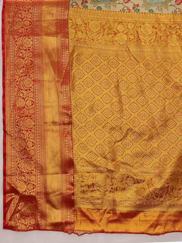 Gray Pure Silk Woven Zari Design Floral Saree with Unstitched Blouse - Hiral Fashion