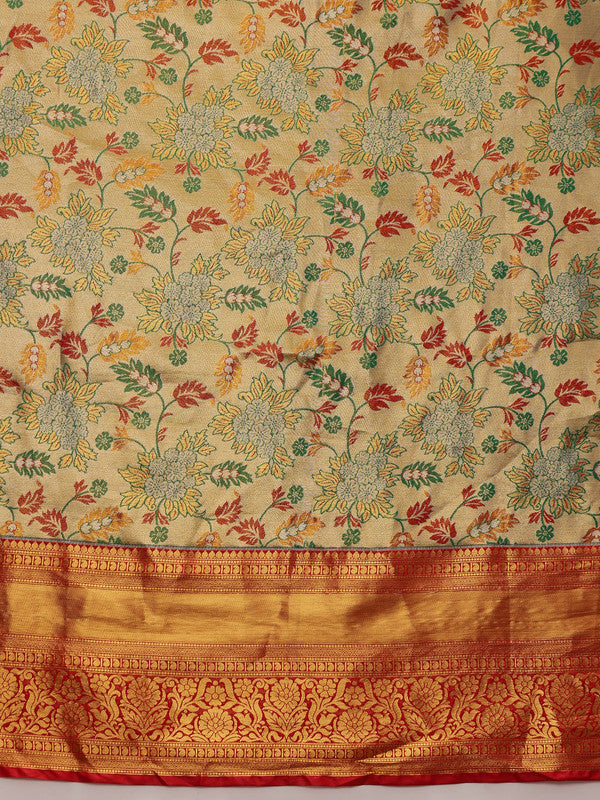 Gray Pure Silk Woven Zari Design Floral Saree with Unstitched Blouse - Hiral Fashion