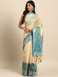 Beige Silk Blend Woven Zari Design Paisley Saree with Unstitched Blouse - Hiral Fashion