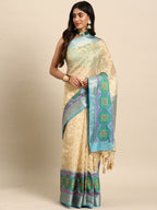 Beige Silk Blend Woven Zari Design Paisley Saree with Unstitched Blouse - Hiral Fashion