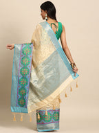 Beige Silk Blend Woven Zari Design Paisley Saree with Unstitched Blouse - Hiral Fashion