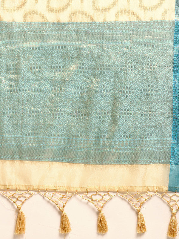 Beige Silk Blend Woven Zari Design Paisley Saree with Unstitched Blouse - Hiral Fashion