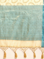 Beige Silk Blend Woven Zari Design Paisley Saree with Unstitched Blouse - Hiral Fashion