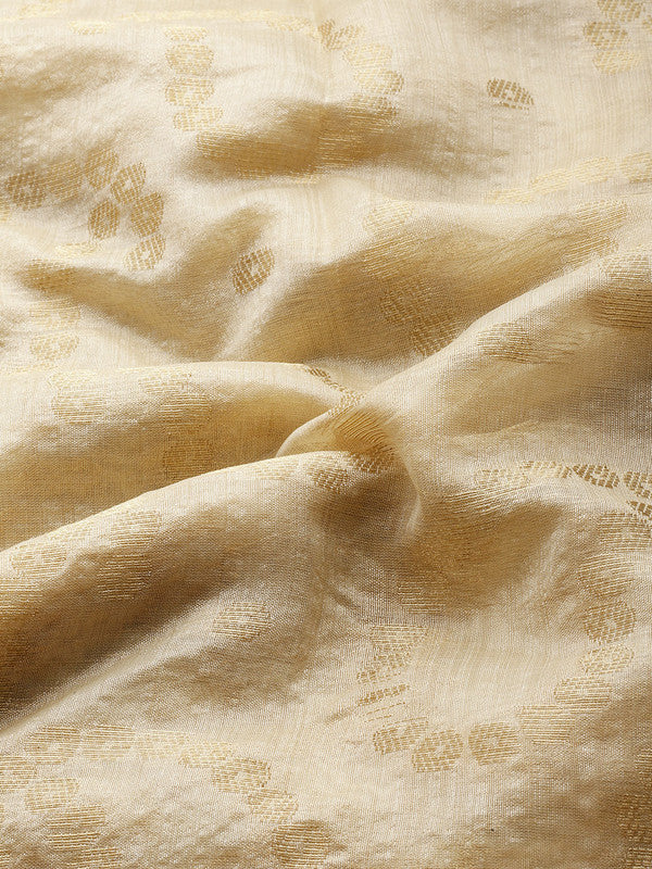 Beige Silk Blend Woven Zari Design Paisley Saree with Unstitched Blouse - Hiral Fashion