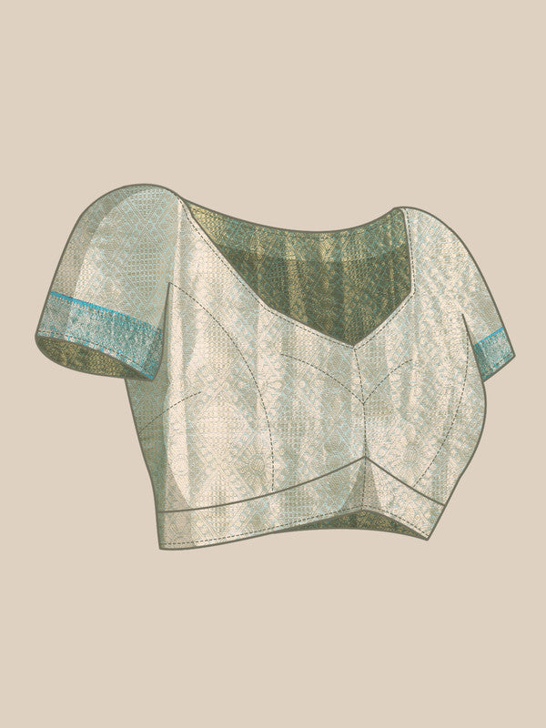 Beige Silk Blend Woven Zari Design Paisley Saree with Unstitched Blouse - Hiral Fashion